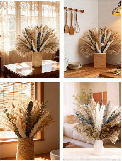 120 PCS Dried Pampas Grass, (Vase Not Included), Dried Flowers, Reed Grass Bouquet for Bohemian Flowers Home Table Wedding Decoration, Rustic Farmhour.(Light Brown)