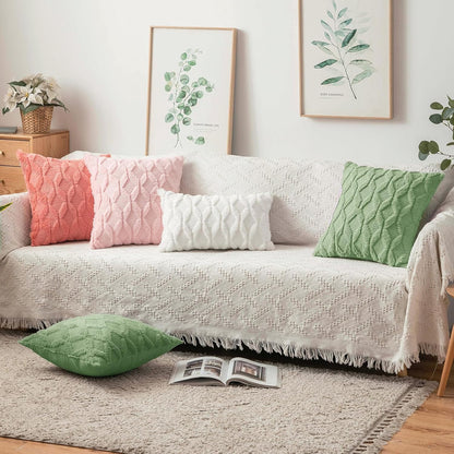 Sage Green Throw Pillow Covers 18X18 Inch, Soft Plush Faux Wool Couch Pillow Covers Set of 2 Decorative Farmhouse Boho Throw Pillows for Sofa Living Room Bed