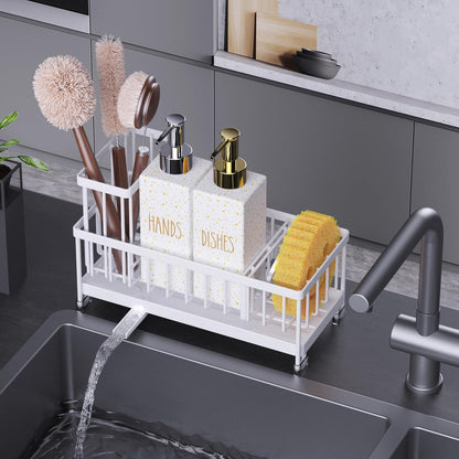 Dish Soap Dispenser, 12 Fl Oz Dual Kitchen Soap Dispensers with Sponge Holder, Pump Glass Bottle Kitchen Soap Dispenser Set, Modern Hand and Dish Soap Bottle Set Removable