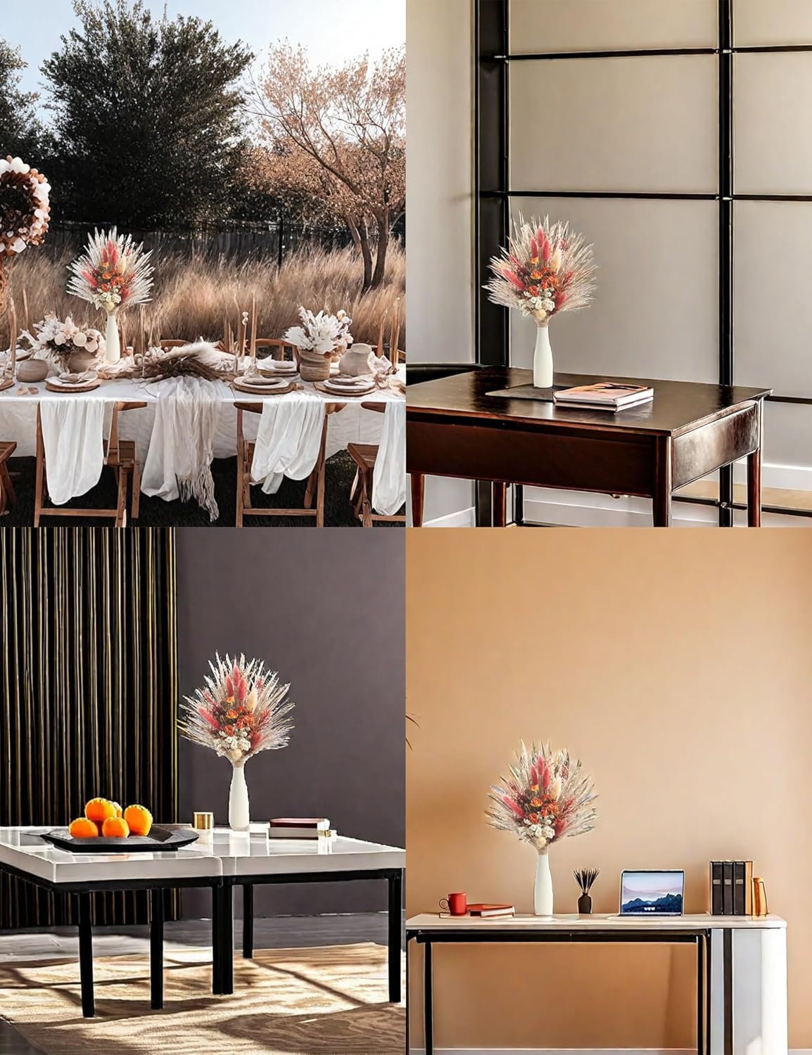 Dried Flowers with Vase,Dried Pampas Grass Bouquet, Wedding Table Decor, Boho Home Decor, Fall Wedding Decorations, Farmhouse Party Table Centrepieces. (Fall)