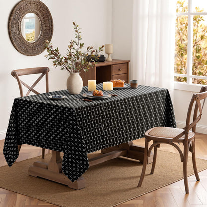 Black Linen Table Cloth Rectangle Tablecloth Waterproof Spillproof Cross-Star Textured Table Cloth, Decorative Rustic Farmhouse Style for Dining/Party/Buffet/Wedding,52X70 Inch