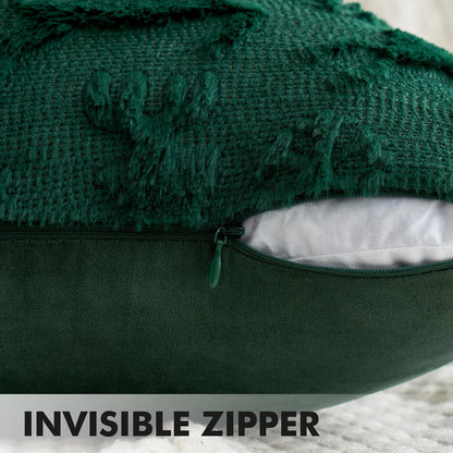 Christmas Reindeer and Snowflakes Pillow Covers 18X18 Inch Dark Green Throw Pillows Set of 2 Decorative Festival Soft Fluffy Winter Pillow Covers for Home Decors Couch Sofa Livingroom Bed