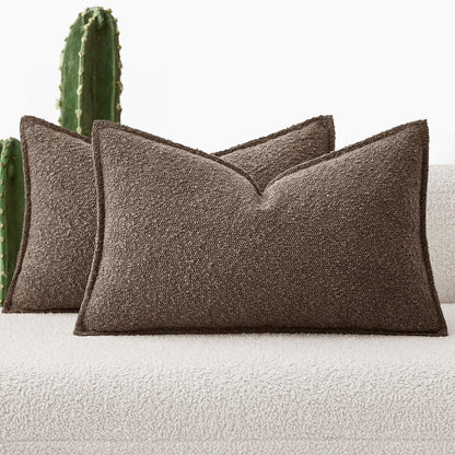 Pack of 2 Decorative Textured Boucle Throw Pillow Covers 12X20 Inch Dark Brown Broadside Thick Boho Lumbar Pillows for Farmhouse Accents Sofa Couch Bedroom Living Room Home Decor