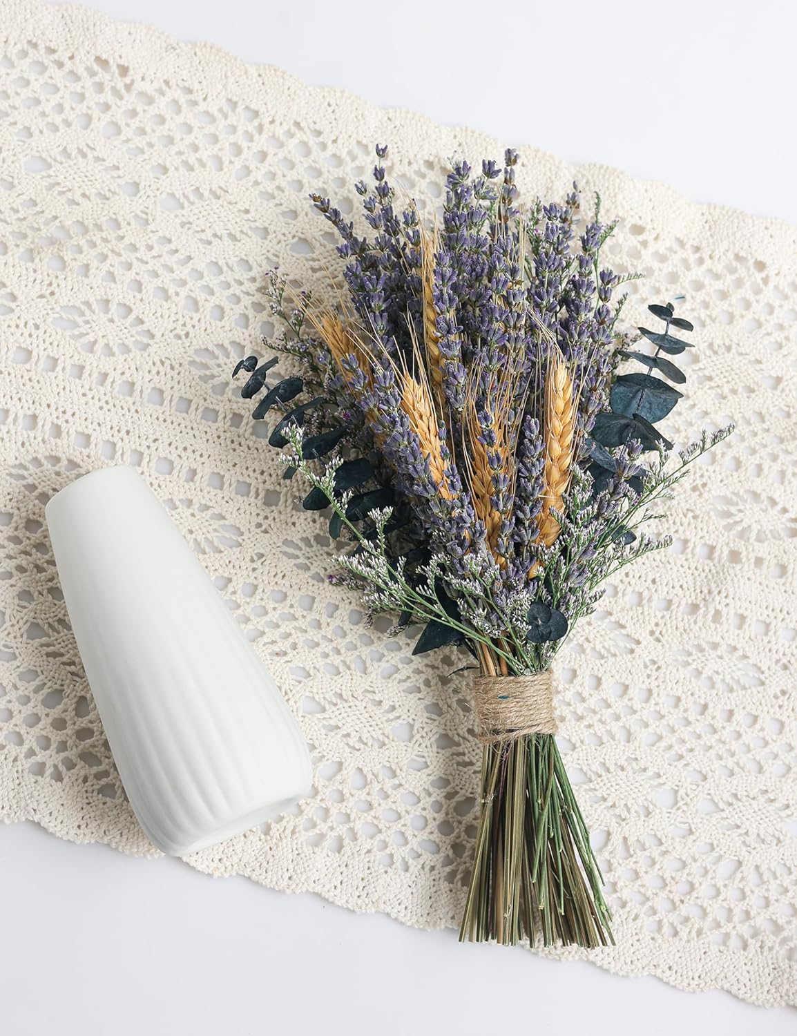 Lavender Bouquets with Vases, Dried Flower Bouquets with Ceramic Vases, Wedding Party Decorations, Farmhouse Decorations, Wedding Table Centerpieces (Lavender)