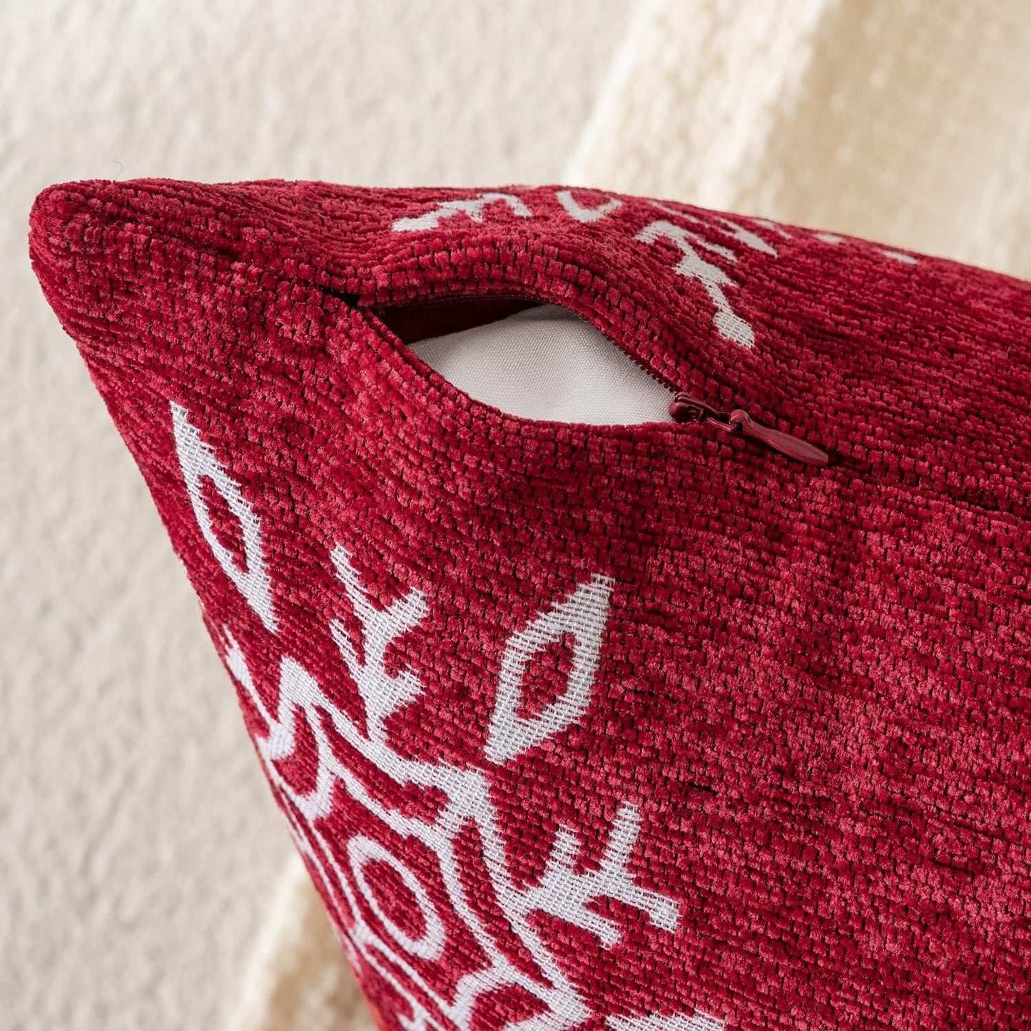 Christmas 2 Pack Red Chenille Throw Pillow Covers Soft Pillow Cases with Snowflake Embroidery Morden for Holiday Decoration Sofa Couch Bedroom Home Decor,18X18 Inch