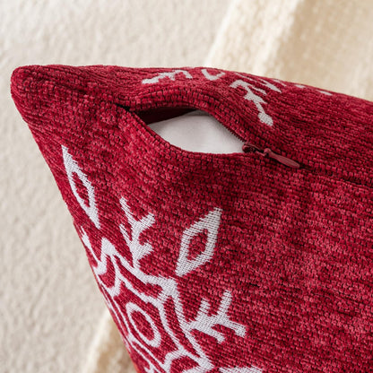 Christmas 2 Pack Red Chenille Throw Pillow Covers Soft Pillow Cases with Snowflake Embroidery Morden for Holiday Decoration Sofa Couch Bedroom Home Decor,18X18 Inch