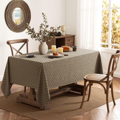 Taupe Linen Table Cloth Rectangle Tablecloth Waterproof Spillproof Cross-Star Textured Table Cloth, Decorative Rustic Farmhouse Style for Dining/Party/Buffet/Wedding,52X70 Inch