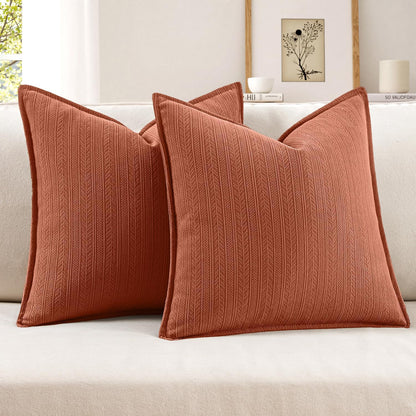 Pack of 2 Rust Decorative Pillow Covers 20X20 Soft Chenille Couch Throw Pillows Farmhouse Cushion Covers with Elegant Design for Home Decor Sofa Bedroom Living Room