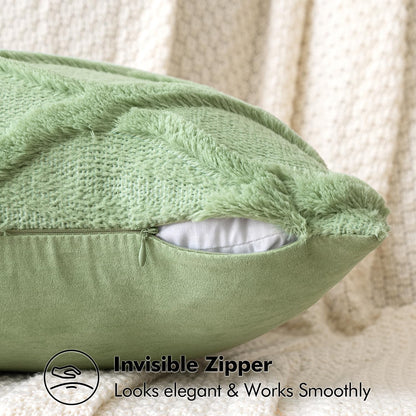 Set of 2 Chenille Pillow Covers Teal Bundle Set of 2 Plush Faux Wool Pillow Covers Sage Green 18X18 Inch