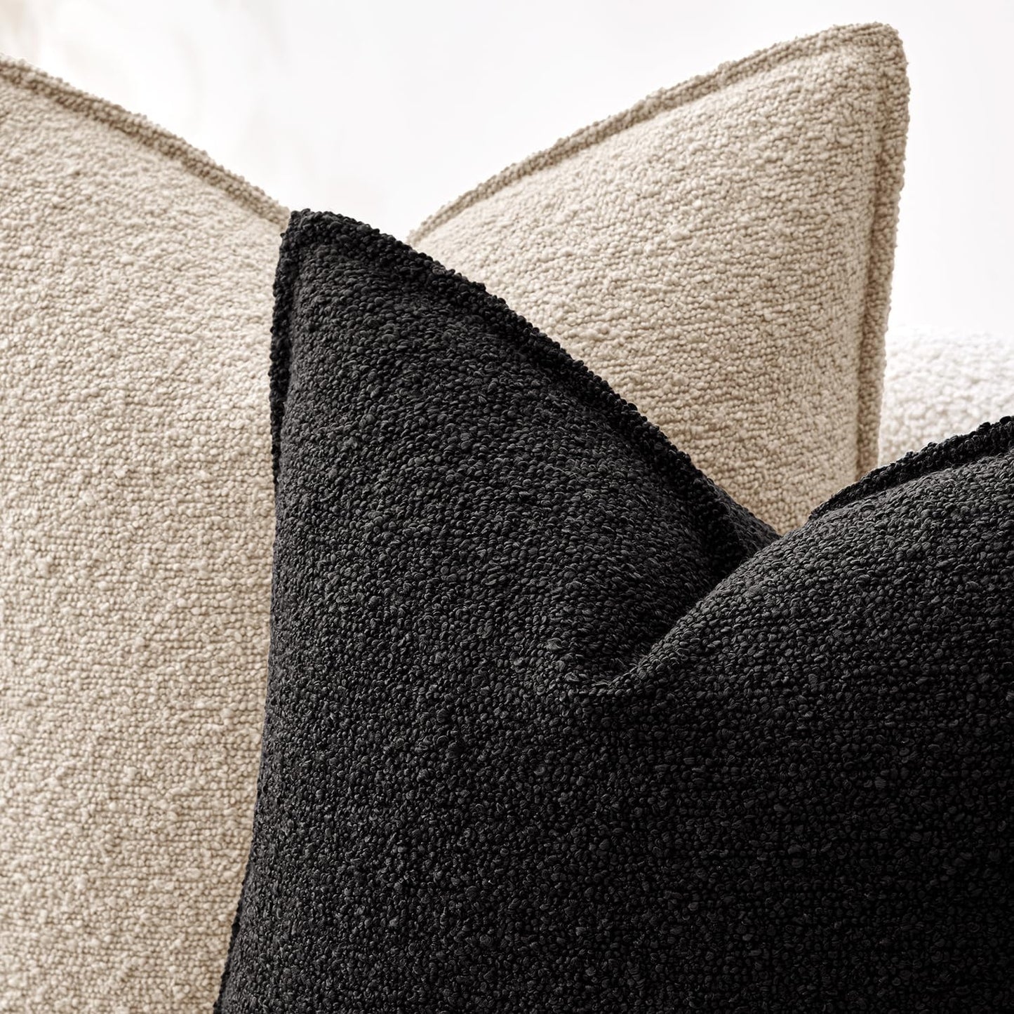 Pack of 2 Decorative Textured Boucle Throw Pillow Covers 12X20 Inch Black Broadside Thick Boho Lumbar Pillows for Farmhouse Accents Sofa Couch Bedroom Living Room Home Decor