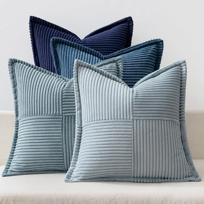 Dusty Blue Navy Throw Pillow Covers 18X18 Inch 4 Packs Soft Boho Decorative Gradient Series Pillow Cases Farmhouse Euro Cushion Covers for Couch Sofa Bed Corduroy Striped Home Decor