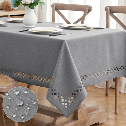 Light Grey Thick Polyester Linen Rectangle Tablecloth Decorative Cutouts Waterproof Stain and Wrinkle Resistant Table Cloth Table Cover for Dining Party Buffet Camping Wedding, 52 X 70 Inch