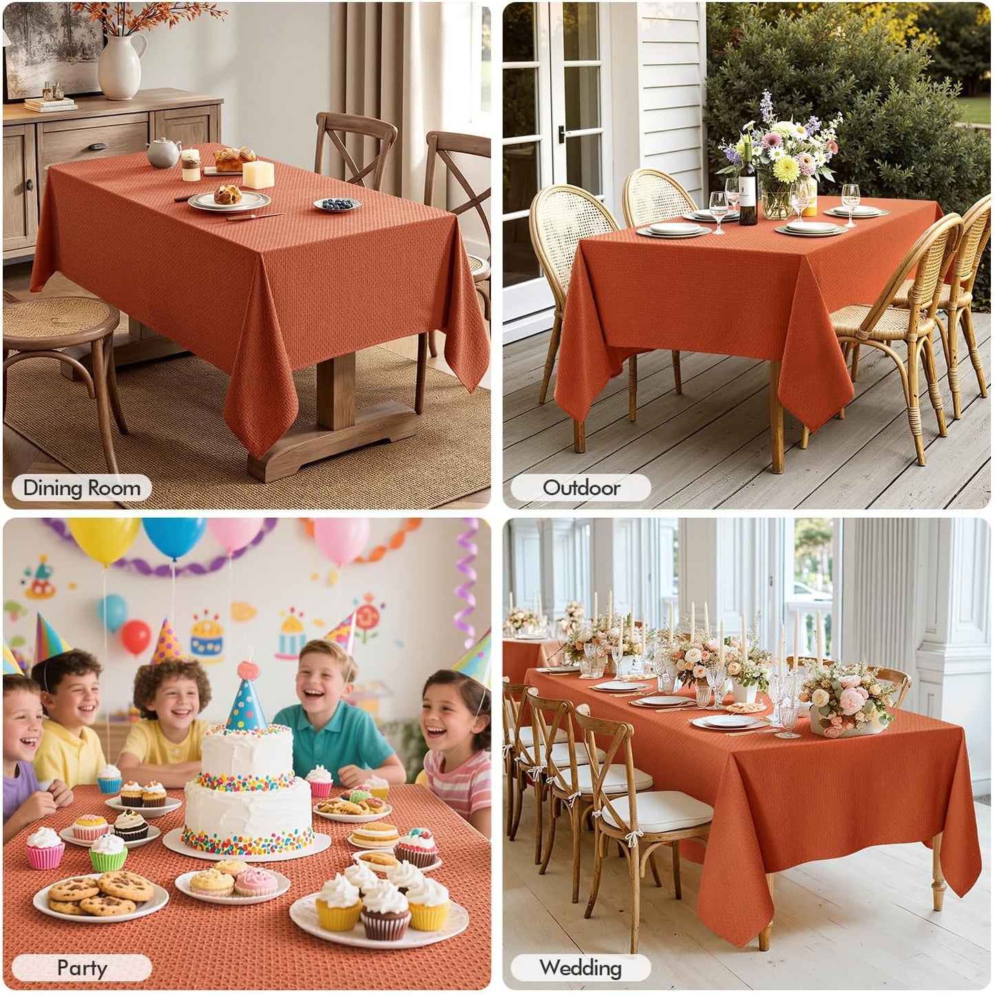 Fall Tablecloth Burnt Orange Linen Cottton Table Cloth Rectangle Waterproof Spillproof Cross-Star Textured Decorative Farmhouse Style for Dining Party Weddings 52X70 Inch