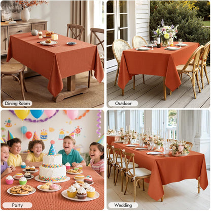 Fall Tablecloth Burnt Orange Linen Cottton Table Cloth Rectangle Waterproof Spillproof Cross-Star Textured Decorative Farmhouse Style for Dining Party Weddings 52X70 Inch