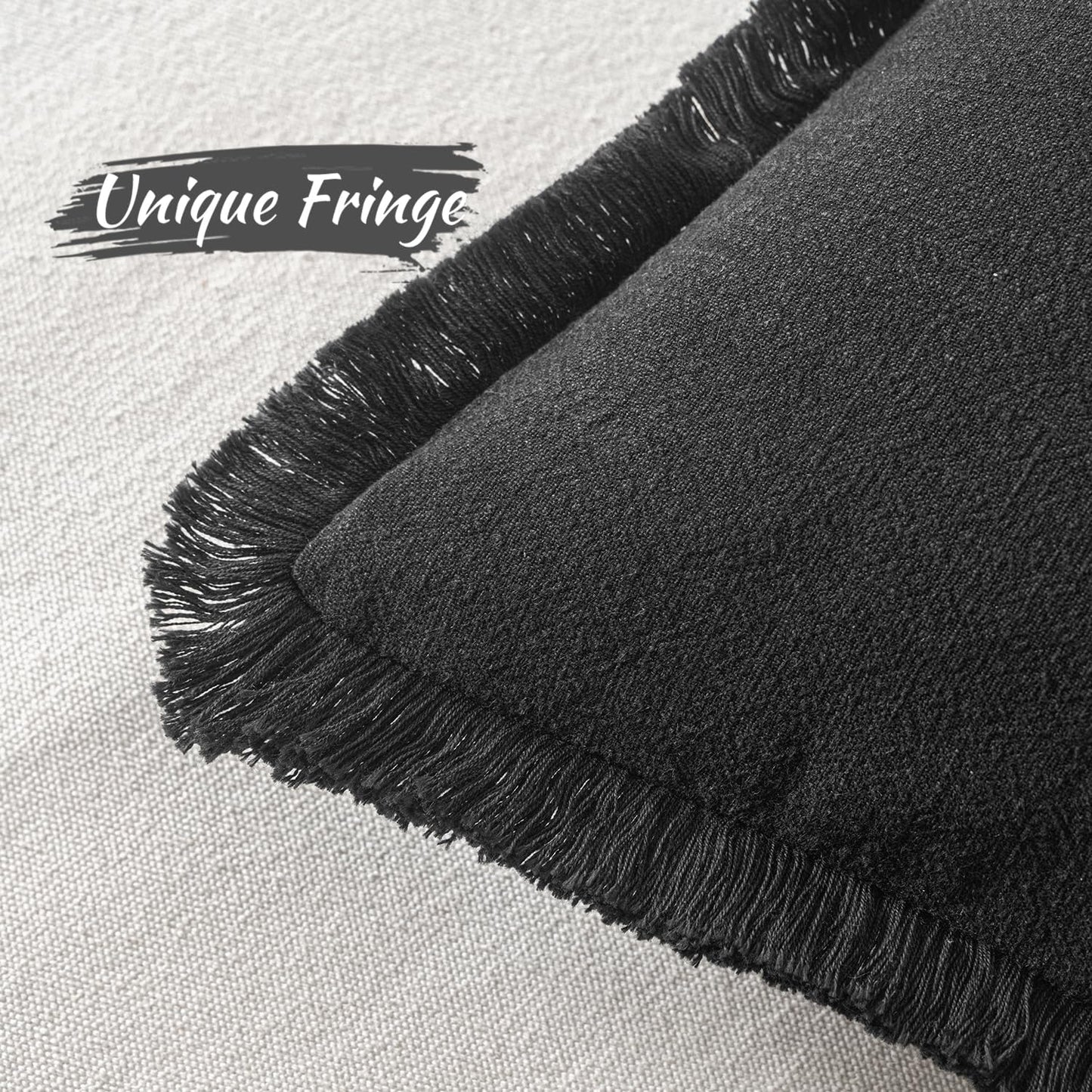 Decorative Throw Pillow Covers Neutral Linen Fringe Throw Pillows Set of 2 Black Boho Farmhouse Cushion Covers with Tassels for Couch Sofa Bed Living Room Spring Home Decor 18X18 Inch
