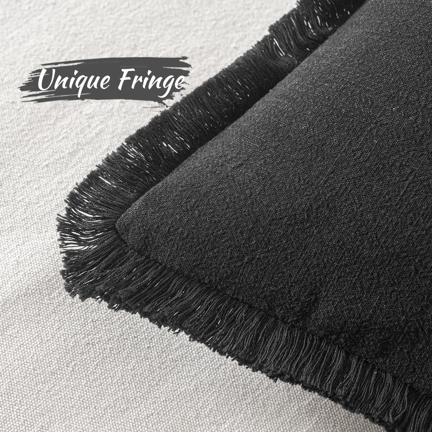 Decorative Throw Pillow Covers Neutral Linen Fringe Throw Pillows Set of 2 Black Boho Farmhouse Cushion Covers with Tassels for Couch Sofa Bed Living Room Spring Home Decor 18X18 Inch