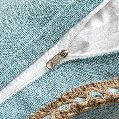 Pack of 2 Decorative Throw Pillow Covers Modern Farmhouse Outdoor Summer Pillow Covers Neutral Linen Burlap Pillowcases Cushions for Couch Bed Living Room Sofa, Light Blue 18 X 18 Inches