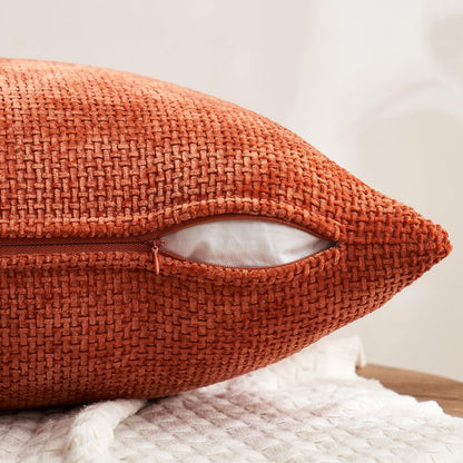Fall Pack of 4 Couch Throw Pillow Covers 18X18 Inch Burnt Orange Soft Decorative Chenille Pillow Covers Farmhouse Accent Cushion Covers for Boho Home Decor Sofa Bedroom Living Room