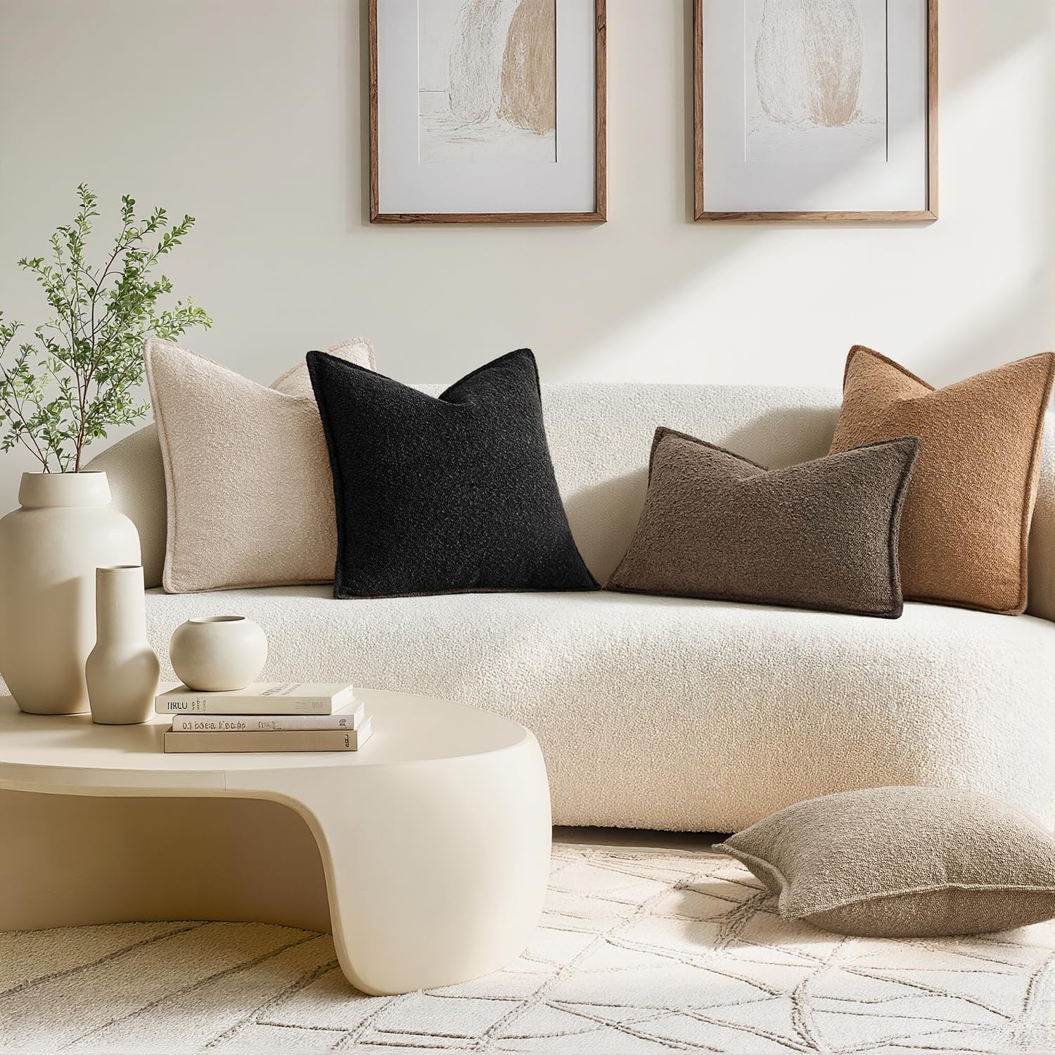 Pack of 2 Decorative Textured Boucle Throw Pillow Covers 12X20 Inch Dark Brown Broadside Thick Boho Lumbar Pillows for Farmhouse Accents Sofa Couch Bedroom Living Room Home Decor