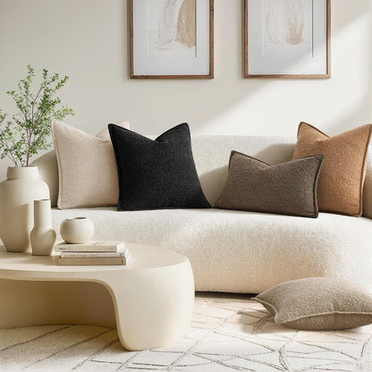 Pack of 2 Decorative Textured Boucle Throw Pillow Covers 12X20 Inch Dark Brown Broadside Thick Boho Lumbar Pillows for Farmhouse Accents Sofa Couch Bedroom Living Room Home Decor