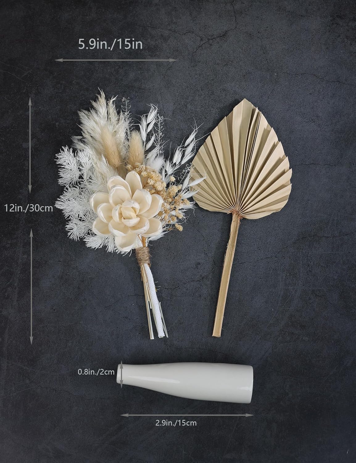 Dried Flowers Bouquet with Vase,Dried Pampas Grass Bouquet, Dried Flowers for Boho Home Decor,Farmhouse Decor, Wedding Party Table Centrepieces. (White)