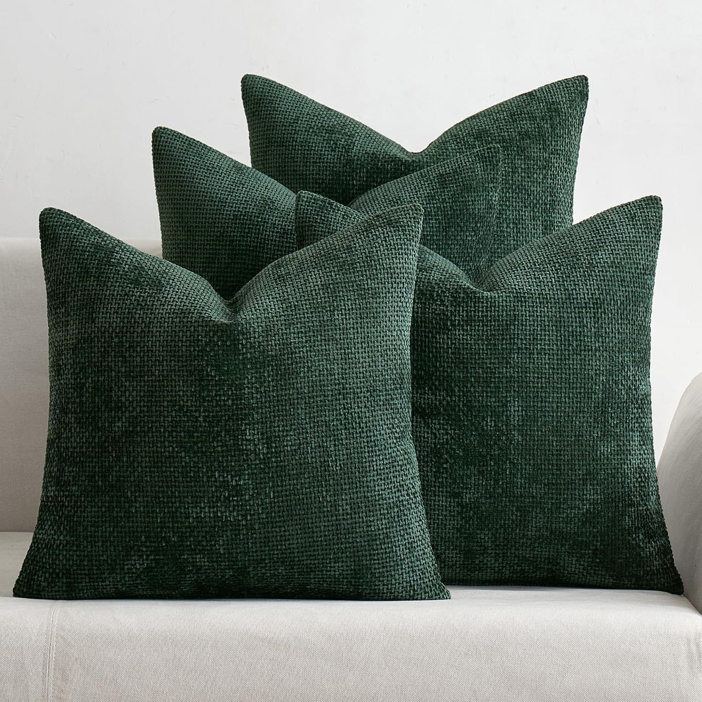 Christmas Green Pack of 4 Couch Throw Pillow Covers 18X18 Inch Soft Decorative Chenille Pillow Covers Farmhouse Accent Cushion Covers for Boho Home Decor Sofa Bedroom Living Room