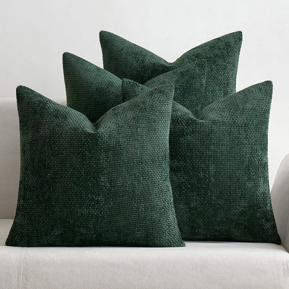 Christmas Green Pack of 4 Couch Throw Pillow Covers 18X18 Inch Soft Decorative Chenille Pillow Covers Farmhouse Accent Cushion Covers for Boho Home Decor Sofa Bedroom Living Room