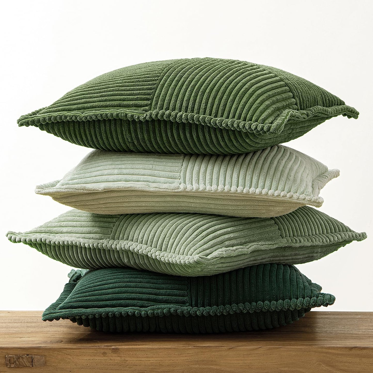 Christmas Green Decorative Throw Pillow Covers 18X18 Inch 4 Packs Soft Boho Farmhouse Pillow Cases Mordern Corduroy Patchwork Cushion Cases for Couch Sofa Bed Gradient Home Decor