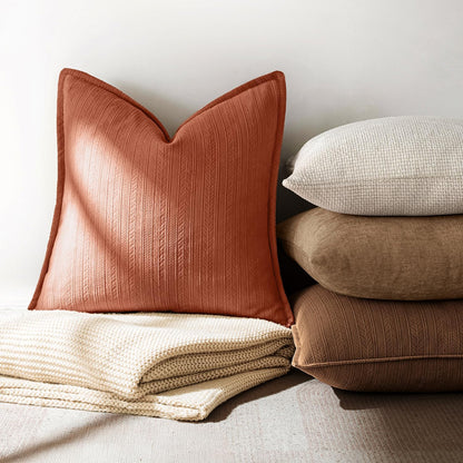 Pack of 2 Rust Decorative Pillow Covers 20X20 Soft Chenille Couch Throw Pillows Farmhouse Cushion Covers with Elegant Design for Home Decor Sofa Bedroom Living Room