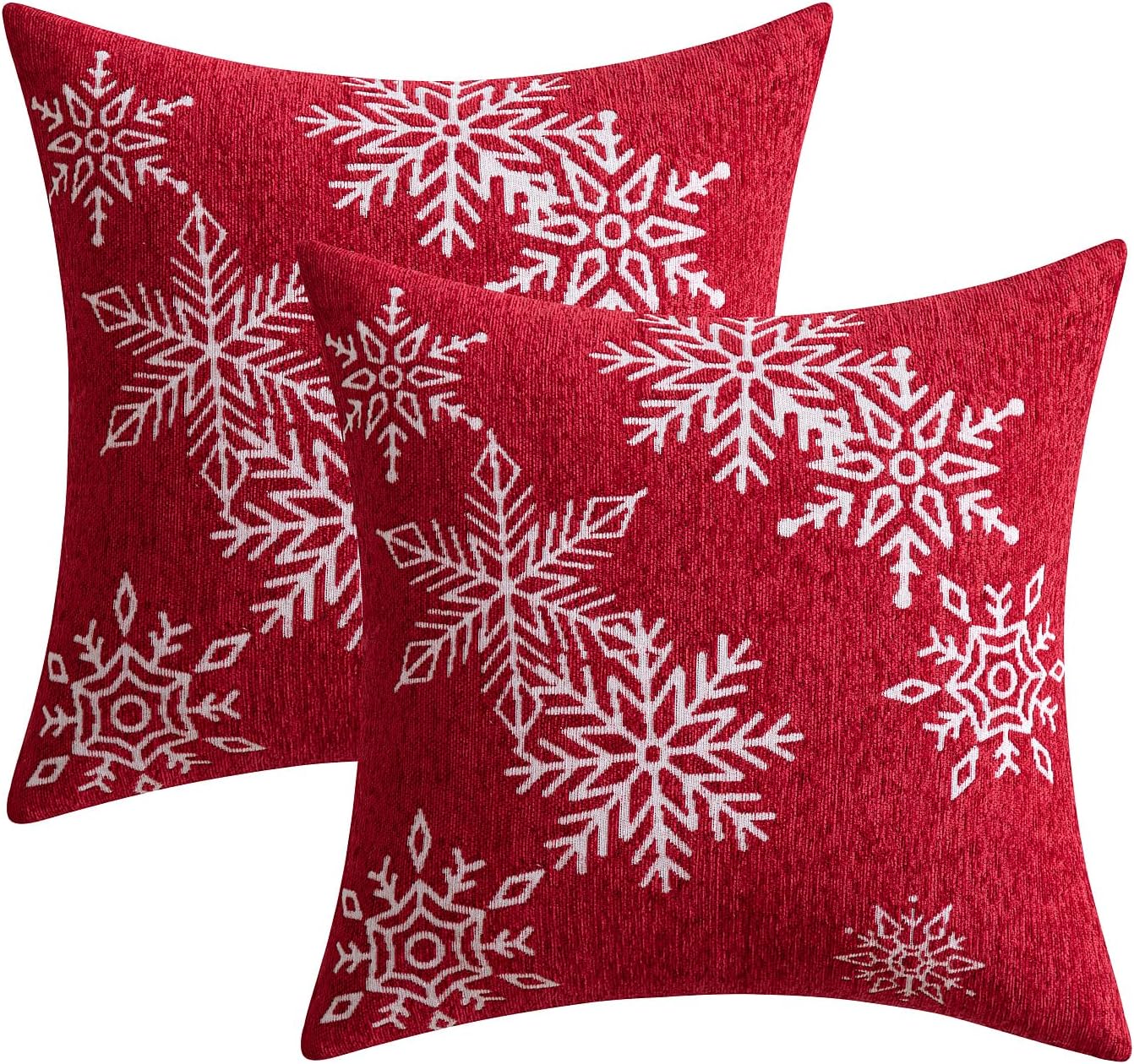 Christmas 2 Pack Red Chenille Throw Pillow Covers Soft Pillow Cases with Snowflake Embroidery Morden for Holiday Decoration Sofa Couch Bedroom Home Decor,18X18 Inch