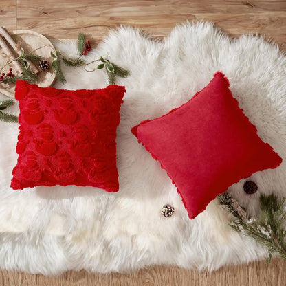 Christmas Pillow Covers 18X18 Inch Red Winter Pillow Covers Set of 2 Decorative Festival Soft Fluffy Snowman Pillowcases for Home Decors Couch Sofa Livingroom Bed