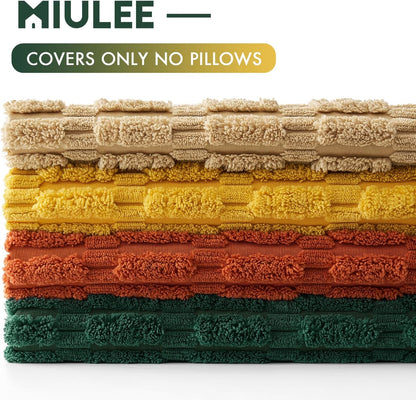 Pack of 4 Boho Farmhouse Yellow and Orange Corduroy Decorative Throw Pillow Covers 18X18 Inch Modern Retro Soft Striped Pillow Covers Home Decor for Sofa Living Room Couch Bed