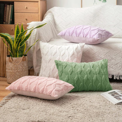 Sage Green Throw Pillow Covers 18X18 Inch, Soft Plush Faux Wool Couch Pillow Covers Set of 2 Decorative Farmhouse Boho Throw Pillows for Sofa Living Room Bed