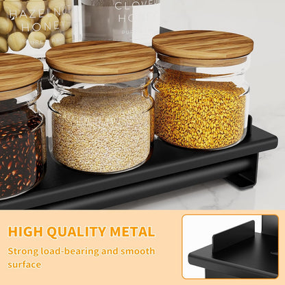 2 Pack Spice Rack Organizer for Cabinet, 3 Tier Seasoning Organizer, Metal Step Shelf Countertop Spice Racks for inside Cabinets, Kitchen, Black