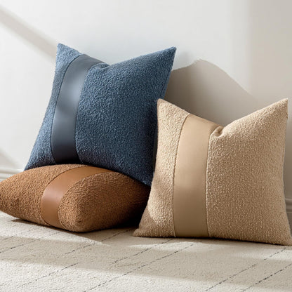 Boucle Throw Pillow Covers 18X18 Inch Set of 2 Denim Blue Faux Leather Textured Decorative Pillow Cases Boho Farmhouse Accents Cushion Covers for Couch Bed Livingroom Home Decor