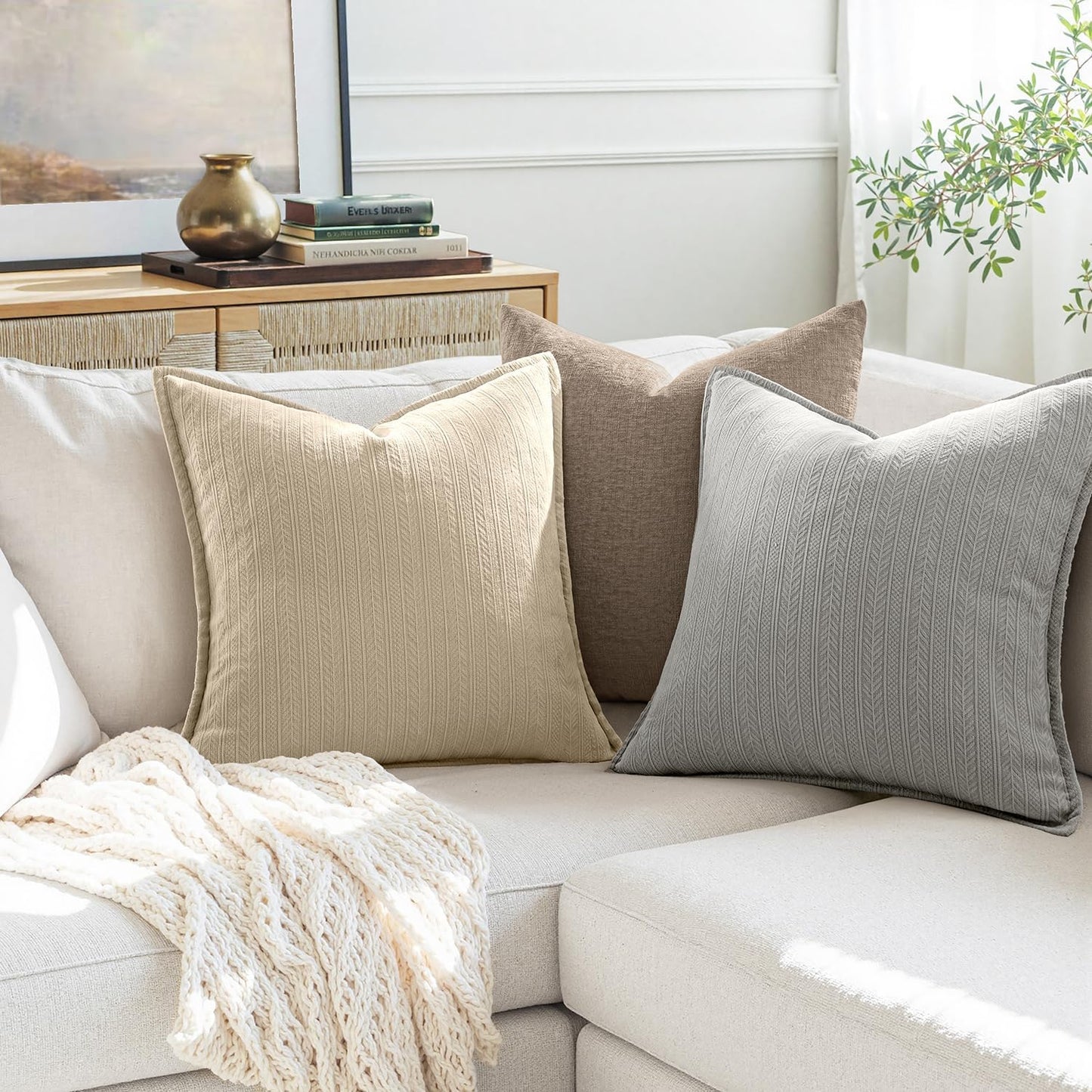 20X20 Inch Grey Decorative Couch Pillow Covers Set of 2 Chenille Throw Pillow Covers Farmhouse Cushion Cases with Elegant Design for Home Decor Sofa Bedroom Living Room