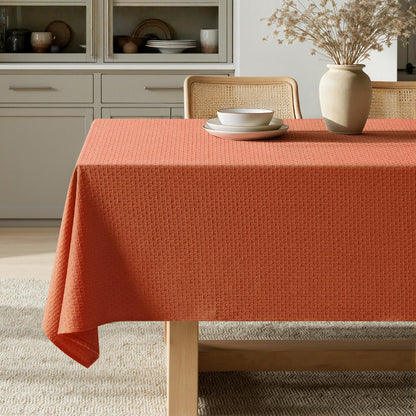 Fall Tablecloth Burnt Orange Linen Cottton Table Cloth Rectangle Waterproof Spillproof Cross-Star Textured Decorative Farmhouse Style for Dining Party Weddings 52X70 Inch