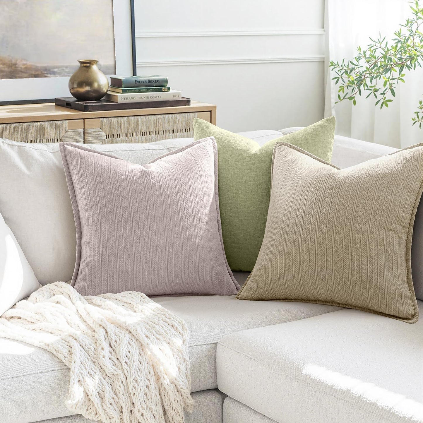 20X20 Inch Aesthetic Pink Decorative Couch Pillow Covers Set of 2 Chenille Throw Pillow Covers Farmhouse Cushion Cases with Elegant Design for Home Decor Sofa Bedroom Living Room