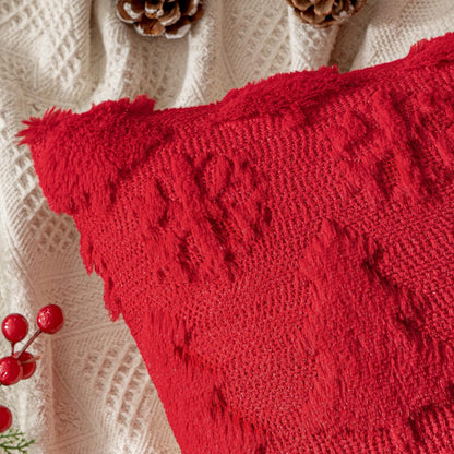 Christmas Throw Pillow Covers 18X18 Set of 2 Christmas Decorations Red Soft Plush Faux Fur Wool Xmas Tree Snowflakes Pillowcases Holiday Festivals Winter Home Decor Sofa Couch Bed Porch