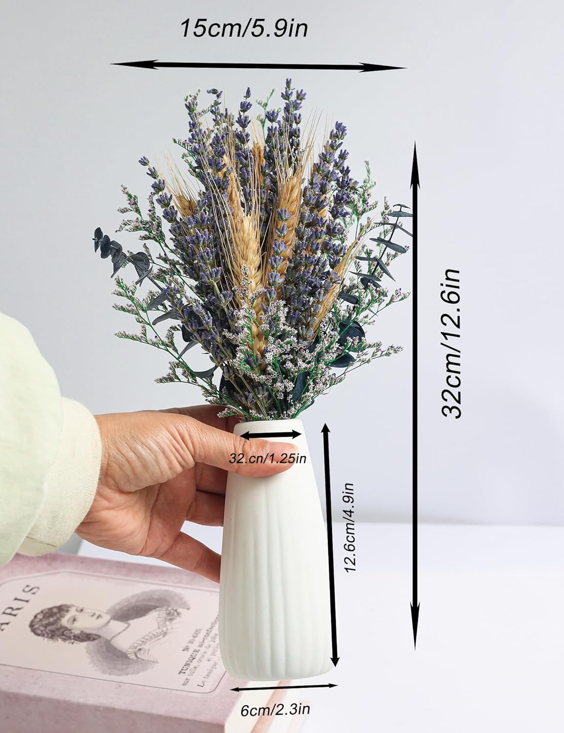 Lavender Bouquets with Vases, Dried Flower Bouquets with Ceramic Vases, Wedding Party Decorations, Farmhouse Decorations, Wedding Table Centerpieces (Lavender)
