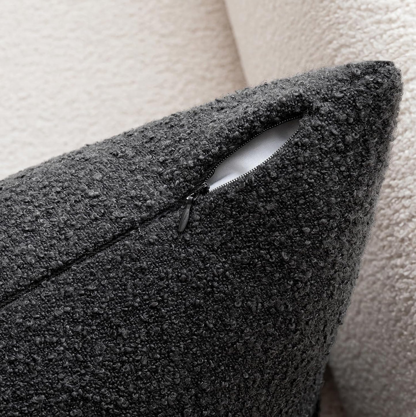 Boucle Throw Pillow Covers 18X18 Inch Set of 2 Black Faux Leather Textured Decorative Pillow Cases Boho Farmhouse Accents Cushion Covers for Couch Bed Livingroom Home Decor