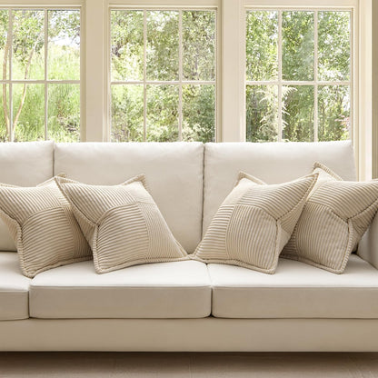 Beige Throw Pillow Covers 18X18 Inch 4 Packs Soft Boho Decorative Pillow Cases Accent Farmhouse Corduroy Patchwork Cushion Cases with Invisible Zipper for Couch Sofa Bed Home Decor