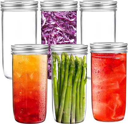24 Oz Mason Jars,6 Pack Wide Mouth Mason Jars 24Oz with Lids,Tall Mason Jars for Canning,Preserving,Fermenting,Pickling