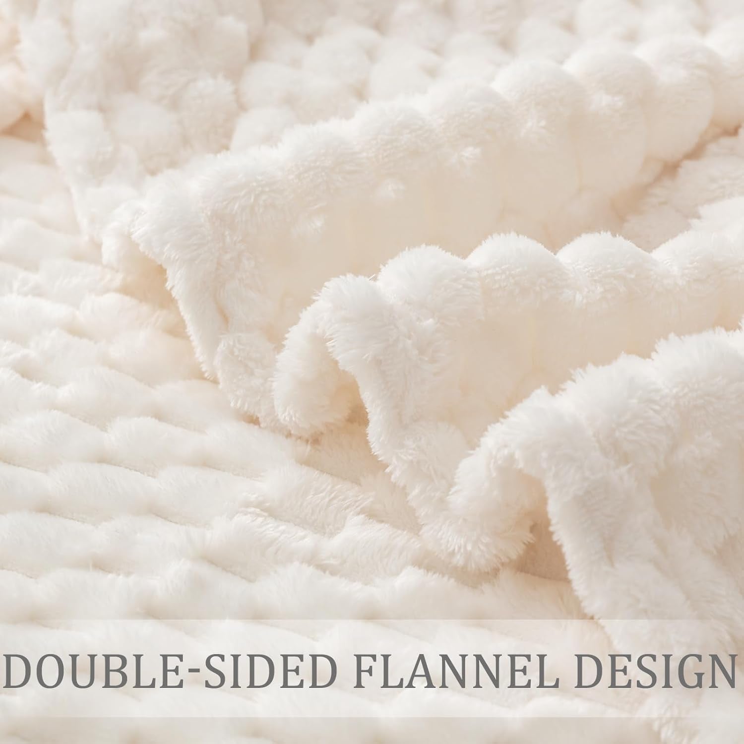 Extra Large Ivory Jacquard Fleece Throw Blanket, 50x70 Inches - Stylish and Cozy Lightweight Design for All Seasons