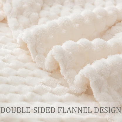 Extra Large Ivory Jacquard Fleece Throw Blanket, 50x70 Inches - Stylish and Cozy Lightweight Design for All Seasons