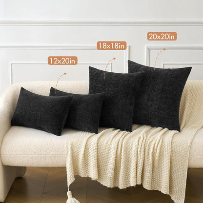 Halloween Pack of 2 Couch Throw Pillow Covers 18X18 Inch Soft Black Chenille Pillow Covers for Sofa Living Room Solid Dyed Pillow Cases