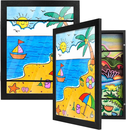 2 Packs Kids Art Frame, 8.5X11 Front Opening Kids Artwork Frames Changeable, Holds 100 Drawings Artwork Frames for Kids Art, 3D Picture, Craft Storage, Hanging Wall Decor(Black)