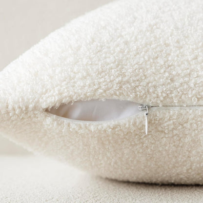 Pack of 2, Curly Faux Fur Decorative Throw Pillow Covers Soft Neutral Plush Cushion Case with Zipper Cozy Pillowcase for Home Living Room Couch Bed Sofa 16 X 16 Inch, Cream White