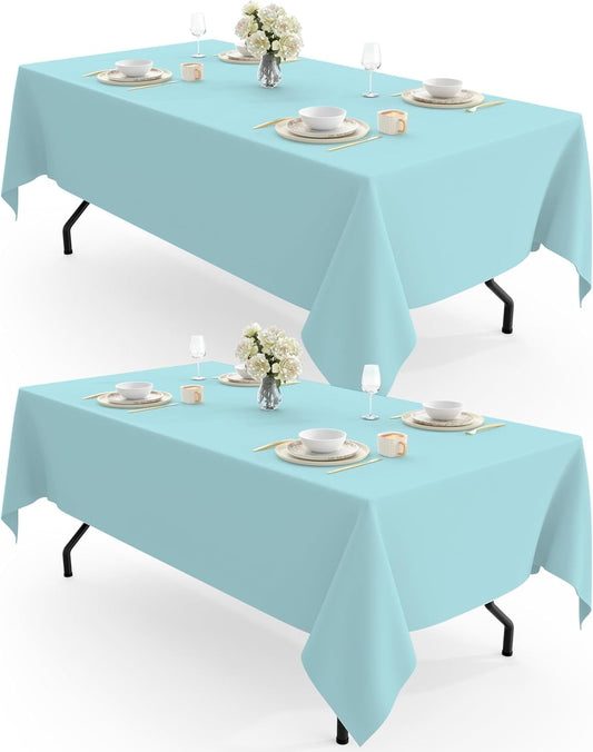Rectangle Table Cloth 60" X 102" – Durable Polyester Tablecloth Offers Reusable & Washable Protection, Ideal for Outdoor Party, Picnic, Wedding, Banquet and Birthday, 2 Pack, Baby Blue