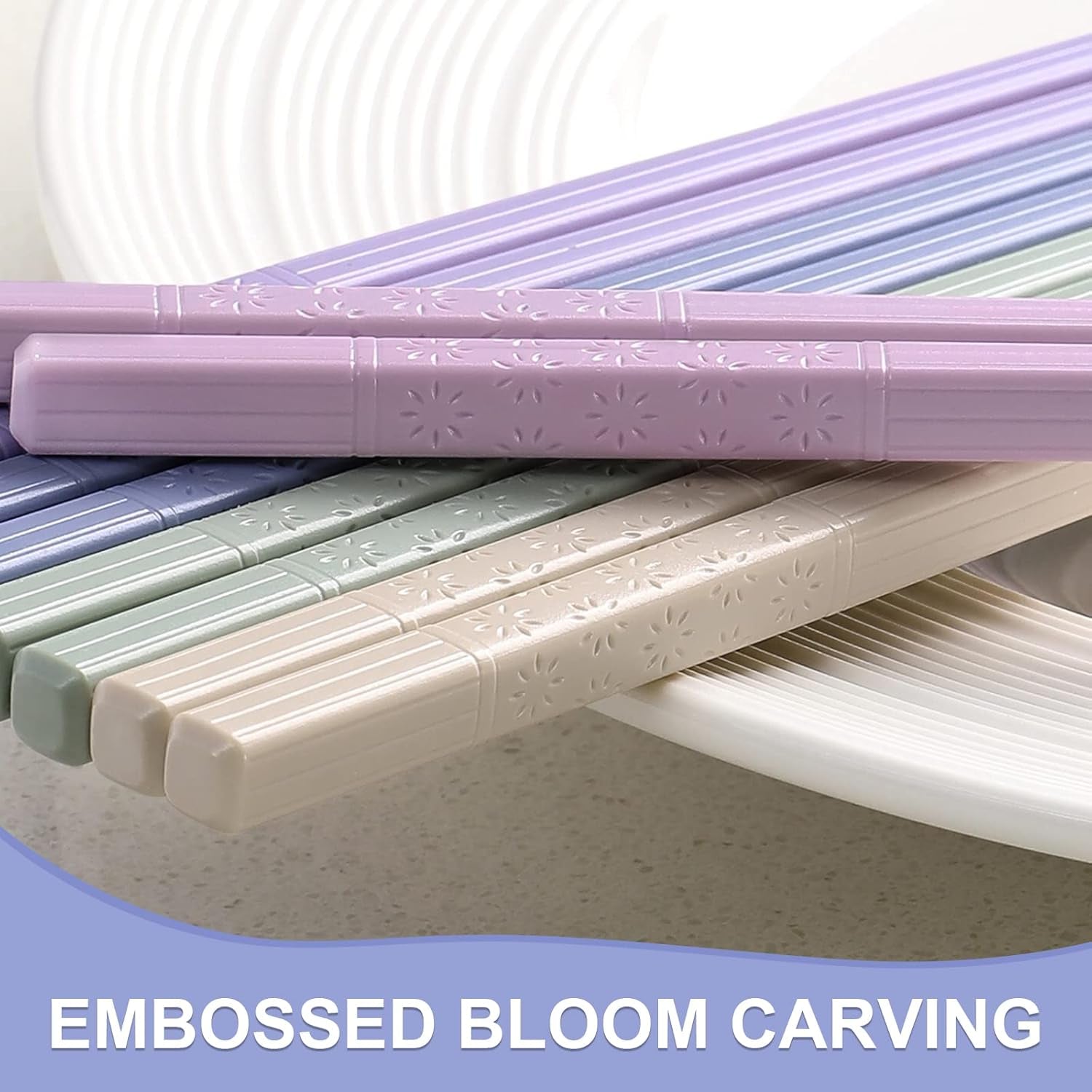 10-Pair Reusable Fiberglass Chopsticks, Non-Slip Chop Sticks Set Japanese Style, Dishwasher Safe, 9.5-Inch